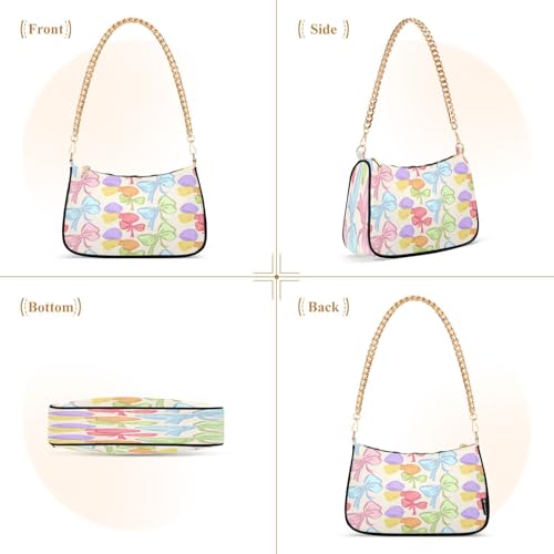 Shoulder Bag for Women Colorful Bows Tote Handbag Crossbody Bag with Zipper Closure2