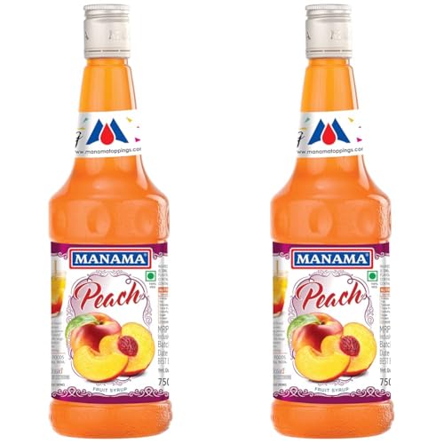 Image of Manama Peach Fruit Syrup | Mixer for Mocktails, Cocktails, Drinks, Juices, Beverages | Non Alcoholic Mix 750ML Bottle (Pack of 2)