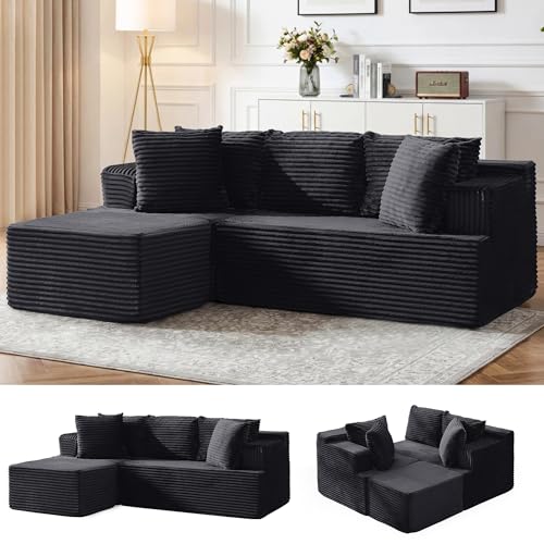 Korser Cloud Modular Sectional Sofa with L-Shaped Boneless Couches for Living Room Fluffy Comfy Corduroy Deep Seat with Ottoman Bedroom Apartment No Assembly Required