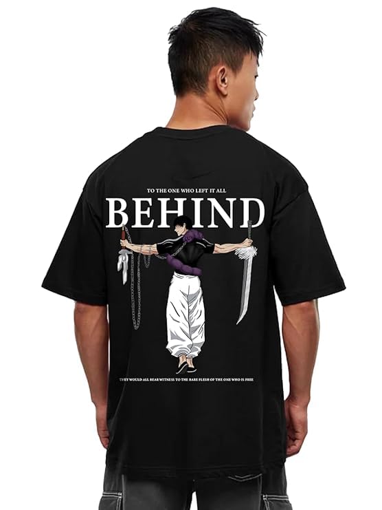 Image of Moonshine Anime Jujutsu Kaisen Oversized Black Loose Baggy Fit Drop Shoulder Half Sleeves Pure 100% Cotton Heavy Premium Fabric TOJI T-Shirt for Men