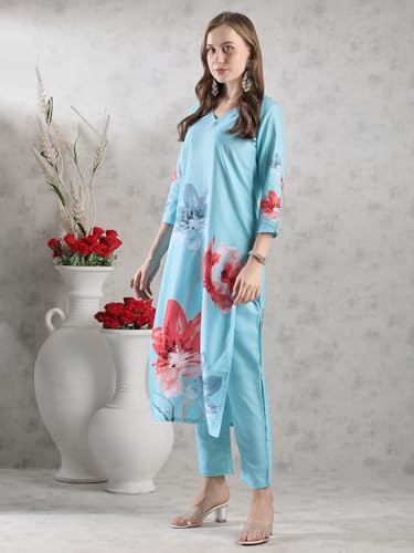 Image of GoSriKi Women's Cotton Blend Printed Kurta with Pant