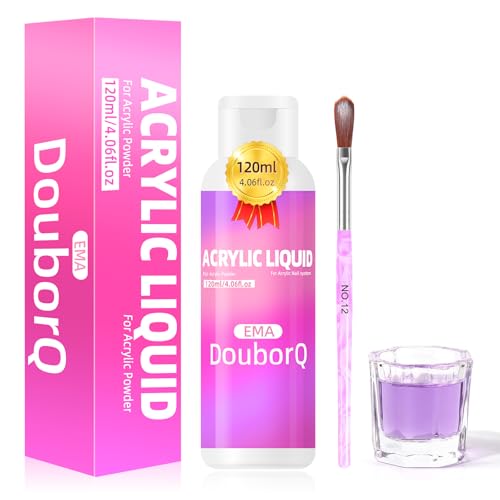 Douborq Acrylic Liquid Monomer for Nail Art, 120ml/4.06 fl.oz, with Brush and Cup (Pink)