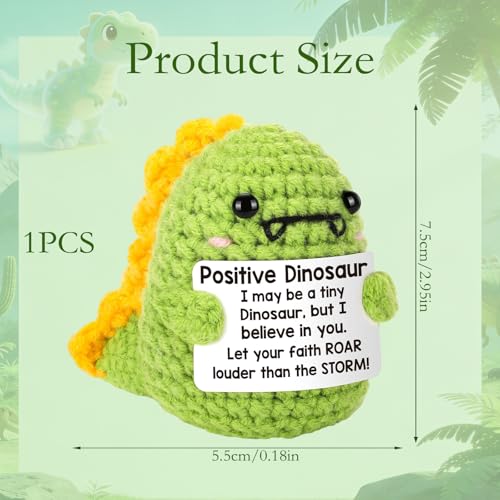 Image of Crochet Toys, Handmade Crochet Dinosaur Gifts, Soft Toy for Adults, Cute Office and Home Decor, Green Crochet Doll, Family, Birthday, Encouragement Gift