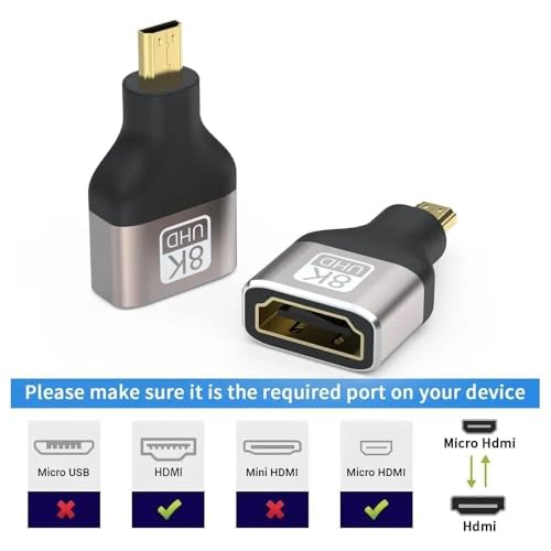 Image of 8k Micro HDMI to HDMI Adapter, Standard Micro HDMI Adapter 2.1 Version, Micro HD-MI Male to HD-MI Female Extension Adapter for Camera, Laptop, Ultra HD (GOLDEN) (PACK OF 1)