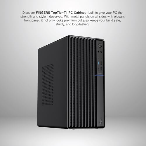 Image of FINGERS TopTier-T1 Micro-ATX PC Cabinet (Metal Panels, Pre-Installed Rear Fan, High-Efficiency SMPS Bundled, USB 3.0 + Type-C Ports, Durable & Upgrade-Friendly Design), Rich Black