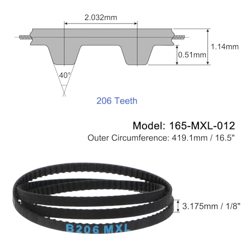 sourcing map 165-MXL-012 Gummi Zahnriemen 206 Zähne 419,1mm Länge x 3,175mm Breite Keilriemen Antriebsriemen Zahnriemenscheiben Riemen Geschlossene Schleife Riemenscheibe
