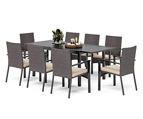 PHI VILLA 9 Piece Outdoor Dining Set for 8, Expandable Metal Dining Table & Cushioned Rattan Chairs for Patio, Deck, Yard PHI VILLA 9 Piece Outdoor Dining Set for 8, Expandable Metal Dining Table & Cushioned Rattan Chairs for Patio, Deck, Yard