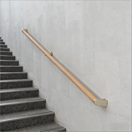 9 FT Modern Aluminum Handrail Set - ADA Compliant Indoor & Outdoor Stair Railing. 1.4" Diameter Grab Bar. Wall-Mounted with 90°Wall Return End. Ideal for Safe Grip，Rust Free(Cherry Wood Grain, 9FT)