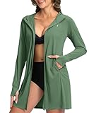 Soothfeel Women's UPF 50+ Swim Cover Up Sun Protection Hoodie SPF Lightweight Jacket Long Sleeve Beach Cover Ups for Women (Green,M)