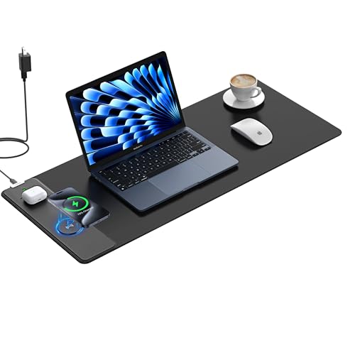 Image of TopMade Mouse Pad with 15W Fast Wireless Charging, 31.5 inchx11.81 inch XL Large Gaming Mousepad, Waterproof Desk Pad, Classic Black Computer Desk Mat(Includes 20W PD Power Adapter & 6.56ft Woven Cable)