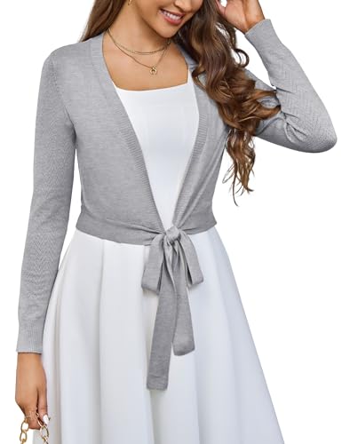 Image of VOIANLIMO Women's Cardigan Knit Sweaters Long Sleeve Cropped Tie Front Bolero Shrug for Dresses S-XL
