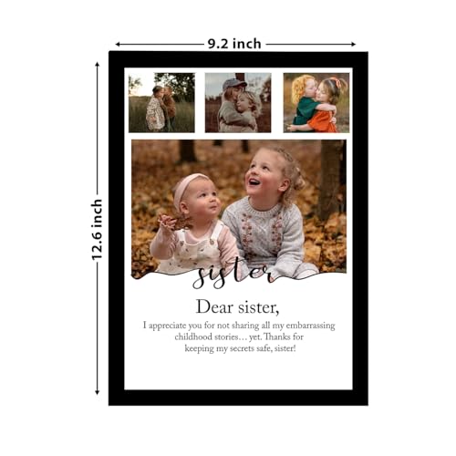 Image of Synthetic Wood Customized Best Gift Wall Mount With 4 Photo Collage Print & Customizable Text For Dear Sister, Gifts Rectangular Frame With Photo Upload For Rakhi (9.2X12.6 Inch),Black