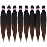Pre Stretched Braiding Hair Extension Ombre Natural Black Brown Color 28 Inch Long Pre-stretched Hair for Braiding Twist Braids Itch Free Hot Water Setting Yaki Straight Synthetic Hair (#1B/30)