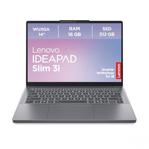 Lenovo IdeaPad Slim 3i Laptop | 14' WUXGA Display | Intel Core i5 13420H | 16GB RAM | 512GB SSD | Intel UHD Grafik |Windows 11 | QWERTZ | Luna Grau | 3 Monate Premium Care