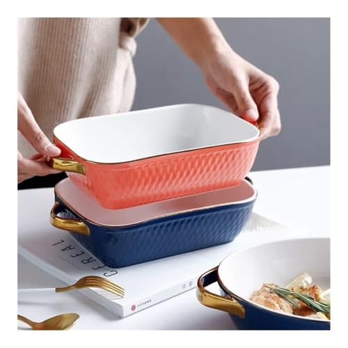Cocotte rectangulaire de cuisson plat micro-ondes bleu et or