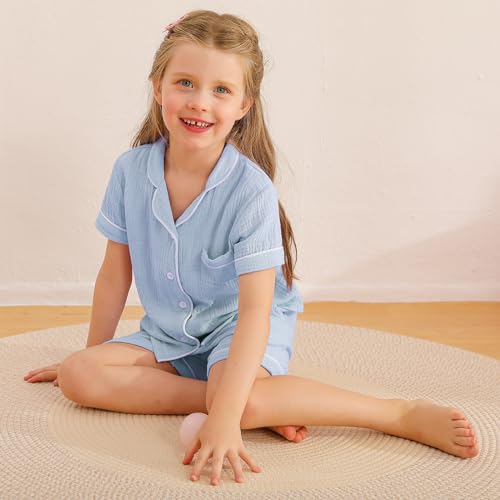 Weixinbuy Baby Girls Pajama Set Button Down Pjs Sets Cotton Pajamas Sleepwear Nightwear Loungewear 2 Pcs Pj Sets for Girl Boy4