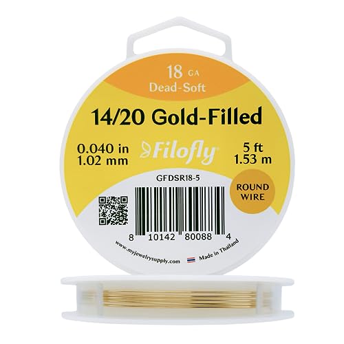 Filofly, 18 Gauge, 14/20 Yellow Gold-Filled Wire, Dead Soft, Round, (5 FT)