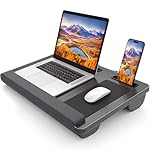 Laptop Lap Desk, Portable Large Laptop Desk for Bed, Up to 17 Inch Lap Pad Tray with Wrist Rest, Mouse Pad, Tablet Phone Slot, Portable Handle, Cushion (Black)