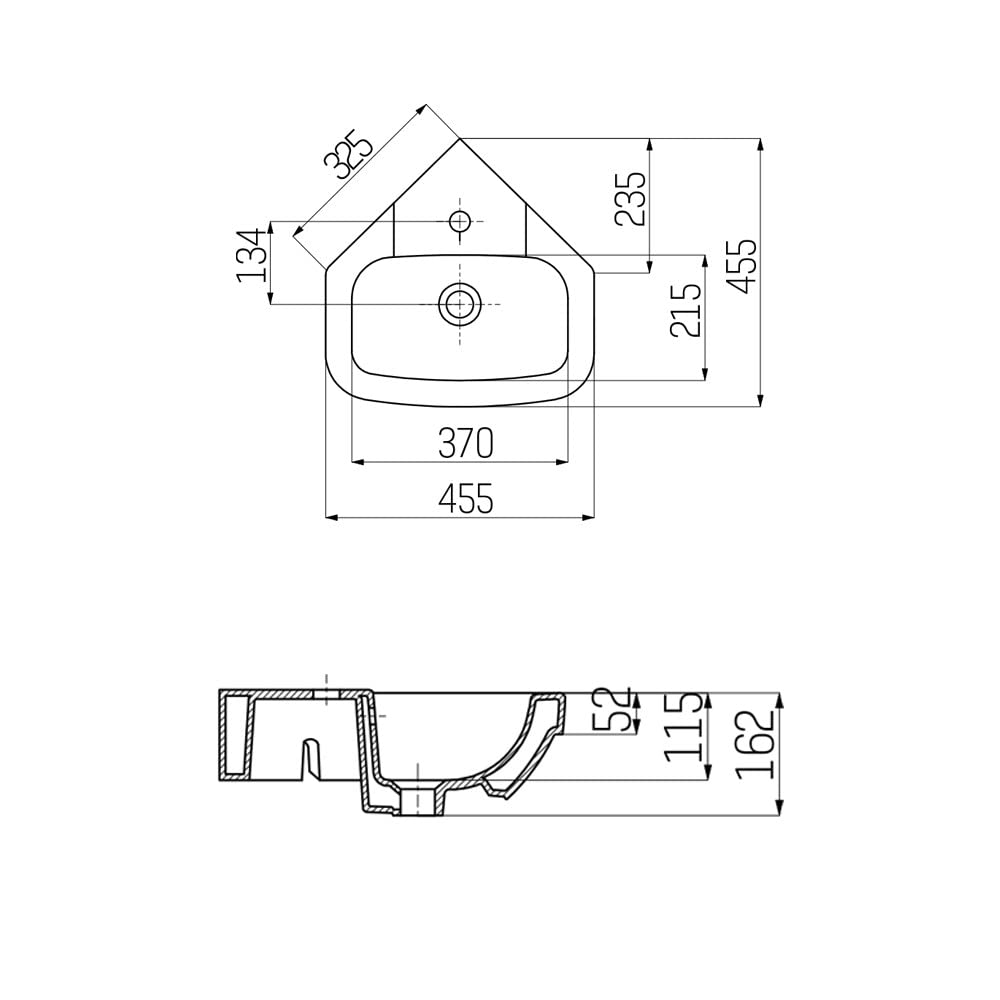 Creavit Lavabo ad angolo con montaggio a parete, 45 x 45 cm, bianco
