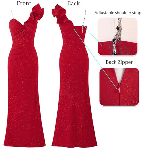 Image of VFSHOW Womens Ruffle One Shoulder Formal Prom Evening Gala Maxi Dress | Adjustable Strap, Sexy Twist Front, Ruched High Split, Wedding Guest Long Cocktail Gown