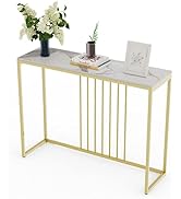 Fativo Consoletafel, marmer, haltafel, smal, entreetafel, wit, goud, entree, decoratieve tafel ...