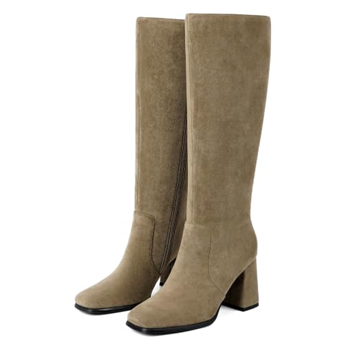 Image of Modatope Knee High Boots Women Square Toe Chunky Heel Fashion Tall Boots | Block Heel Gogo Boots with Side Zipper,Fashion Heeled Fall Winter Boots,Long Dressy Boots for Women
