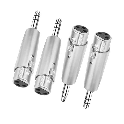 MEIRIYFA Adattatore da TRS a XLR da 1/4, 6,35 mm, XLR 3 pin, spina stereo da 1/4, spina bilanciata per altoparlante, microfono, amplificatore mixer, 4 pezzi, argento (presa XLR)