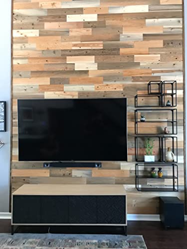 Timberchic River Reclaimed Wooden Wall Planks - Simple Peel & Stick Wall Covering Application For Diy Accent Wall & Home Improvement - Modern, Premium Wall Paneling(4" Wide - 20 Sq. Ft, River Planks) #TOP4