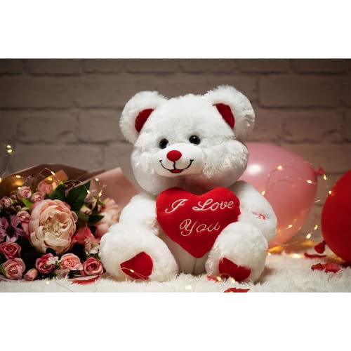 BEJOY Teddy Bear with Heart Plush Bear That Says I Love You and Blushes LED Stuffed Toys for Girlfriend and Kids Valentine's Day 13 inch White - Image 2