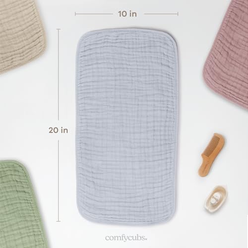 Image of Comfy Cubs Muslin Burp Cloths 20 inch x 10 inch, Pack of 6 - Large, 6-Layer, Ultra Absorbent 100% Cotton for Baby Drool and Messes - Soft, Safe & Gentle Baby Burp Cloths Set for Boys & Girls - Heather Blue