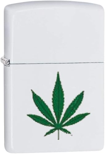 Marijuana Leaf Cannabis Zippo Lighter Blanco Mate
