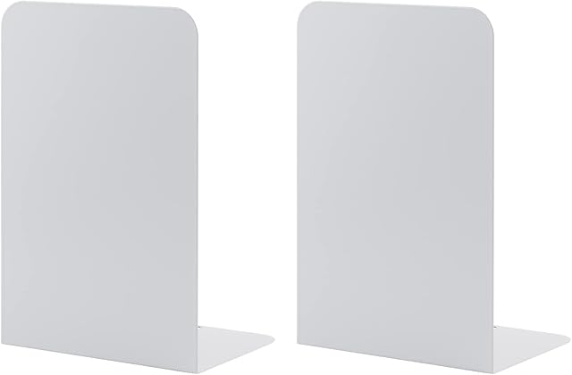 Book Ends for Shelves, MSDADA Heavy Duty Bookends for Office, School & Home, Metal Bookends for Heavy Books, Anti Slip Book Shelf Holder Bookend Supports Book Stoppers for Bookworms Gift(White)
