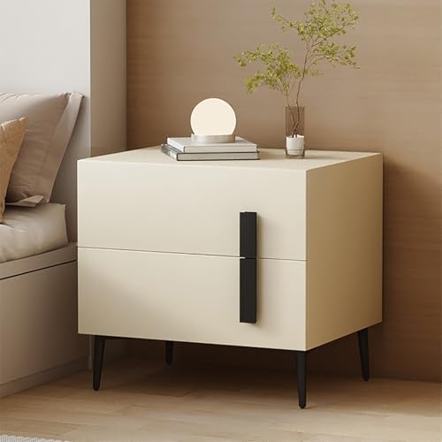 Moderna mesita de noche minimalista con 2 cajones, mesa auxiliar de madera para almacenamiento de dormitorio y sala de estar, mesita de noche color blanco roto (40 cm)