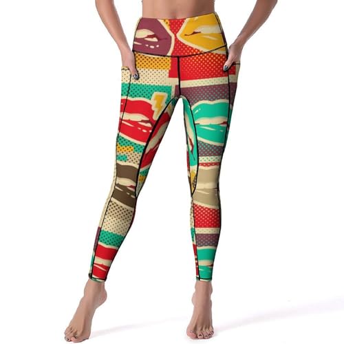 Legging de sport taille haute Lèvres Colorées pour fitness et yoga en taille S