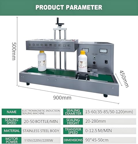 Automatic Induction Sealer for Plastic Bottles - Electromagnetic Foil Sealing Machine, Continuous Band Sealer (15-60mm) - Ideal for Food, Beverage, and Cosmetic Packaging