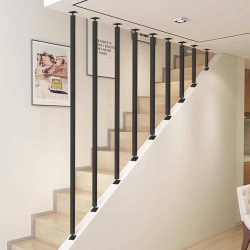 Wrought Iron Stair Railing Baluster Post Kit - Non-Slip Indoor/Outdoor Banister Support for Elderly & Kids Safety - Durable Guardrail for Home Stairs