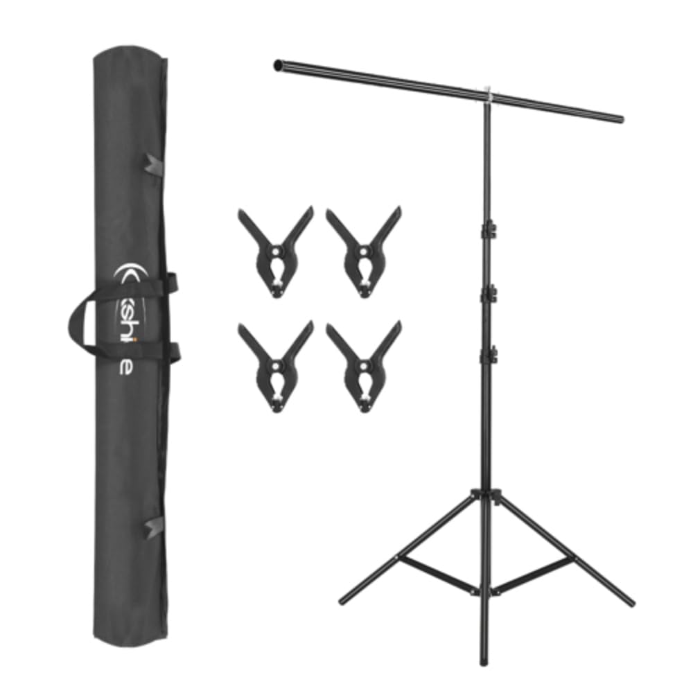 Outvita T-Forme Support Fond Photo 260 x 150cm,Support Toile de Fond Photo Trépied Réglable avec 4 Pinces,pour Professionnel Fond Studio Photo,Photographie Portrait, G49000032