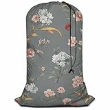 Swono Little Flowers Laundry Bag with Drawstring Closure, Foldable, Compact, Lightweight, 28' X 40' Beautiful Floral Blossom Summer Garden Plants Packable Dirty Clothes Pouch for College Dorm, Camp,