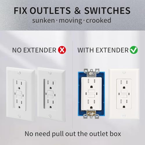 Image of Single Gang Receptacle Outlet Box Extenders 3 /4 inch,Blue,Pack of 4 | Electric Outlet Extender Box With 8 screws; Outlet Box Extender 1 Gang for Electric Box and Electric Outlet Switches.