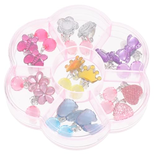 Boucles d'oreilles clips enfants avec 7 paires de bijoux motifs dessins animés pour filles