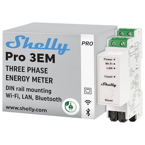 Shelly Pro 3EM (120A) | WiFi & Bluetooth 3-Phase Smart Energy Meter | 2-Way Consumption | Home Automation | Compatible with Alexa & Google Home | iOS Android App | No Hub Required | Solar Panels Cover