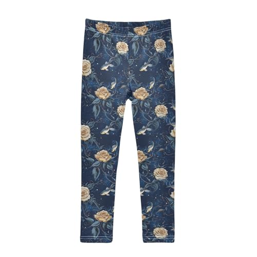 ALAZA Girls' Leggings Children's Yoga Pants Skinny Printed Dance Navy Rose Fish Comfortable 4T