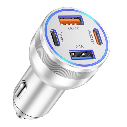 USB C Car Charger, 4-Port 65W Dual USB-C & USB-A Car Charger Adapter PD/QC Multi Port Fast Charging Cigarette Lighter for iPhone 16 15 14 13 12 11 Pro Max, iPad, Samsung S24 S23 S22, Pixel, Android