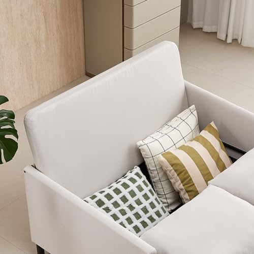 Image of 3-in-1 Convertible Sleeper Sofa, Loveseat Sofa Couch with Pullout Bed and Storage for Living Room, Bedroom, Balcony, RV, Linen, White