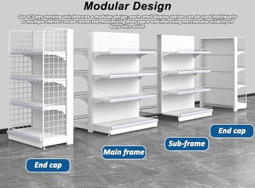 4-Tier Heavy Duty Gondola Shelving Unit, Adjustable Retail Display Rack for Grocery, Pharmacy, Market - Gray, 28.7"x16.9"x63.0" - Durable Store Shelf Solution