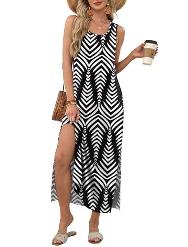 Image of WIHOLL Maxi Dress Summer Dresses 2026 Beach Vacation Clothes Sleeveless Sundresses with Pockets Boho S-3XL