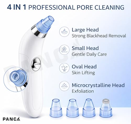 Image of PANCA Blackhead Remover Vacuum for Face | 4 in 1 Pore Cleaner Suction Device with Multiple Heads | Facial Cleansing Tool for Blackhead Whitehead Removal for Men & Women