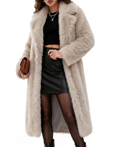 heekpek Womens Long Faux Fur Coat Fluffy Shaggy Jacket Warm Furry Jackets