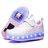  Mädchen Jungen Rollschuhe mit Rollen LED Lichter Schuhe 7 Farben Leuchtend Rollenschuhe USB Aufladbare Blinken Doppelräder Skateboardschuhe Kinder Outdoor Gymnastik Sportschuhe