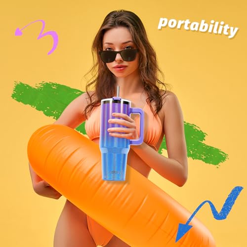 Image of 30 oz Shiny Tumbler with Handle and Straw,Stainless Steel Tumbler with Lid and Straw,Insulated Travel Mug(Cold for 34 Hours),Water Bottle for Iced Tea,Coffee (Purple)